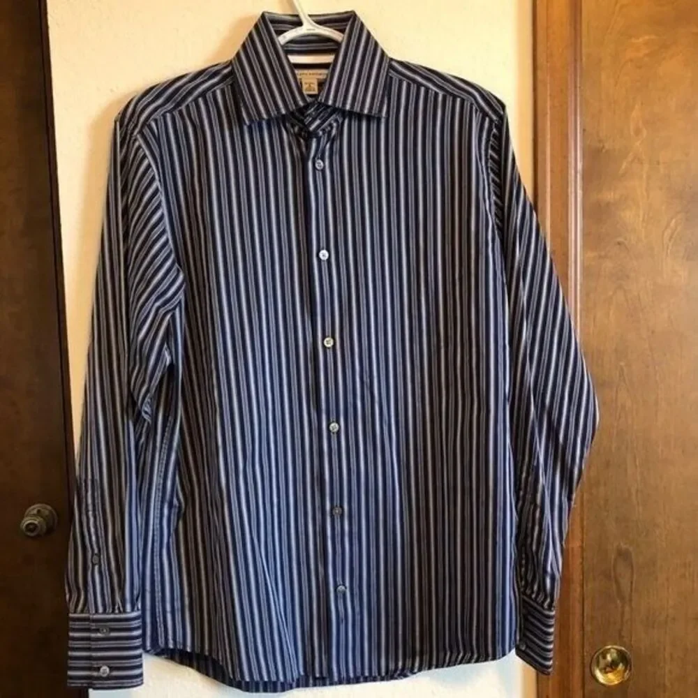 Banana Republic Blue Striped Small 14 - 14 1/2 100% Cotton Long Sleeve Shirt‎